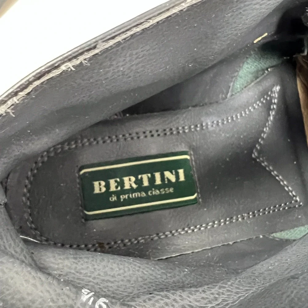 Bertini Men's Black Leather Boots Square‎ Toe Size 9-1/2 #00226